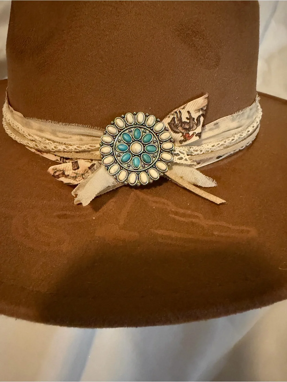 Brown Women's Felt Western Hat with Turquoise Accents